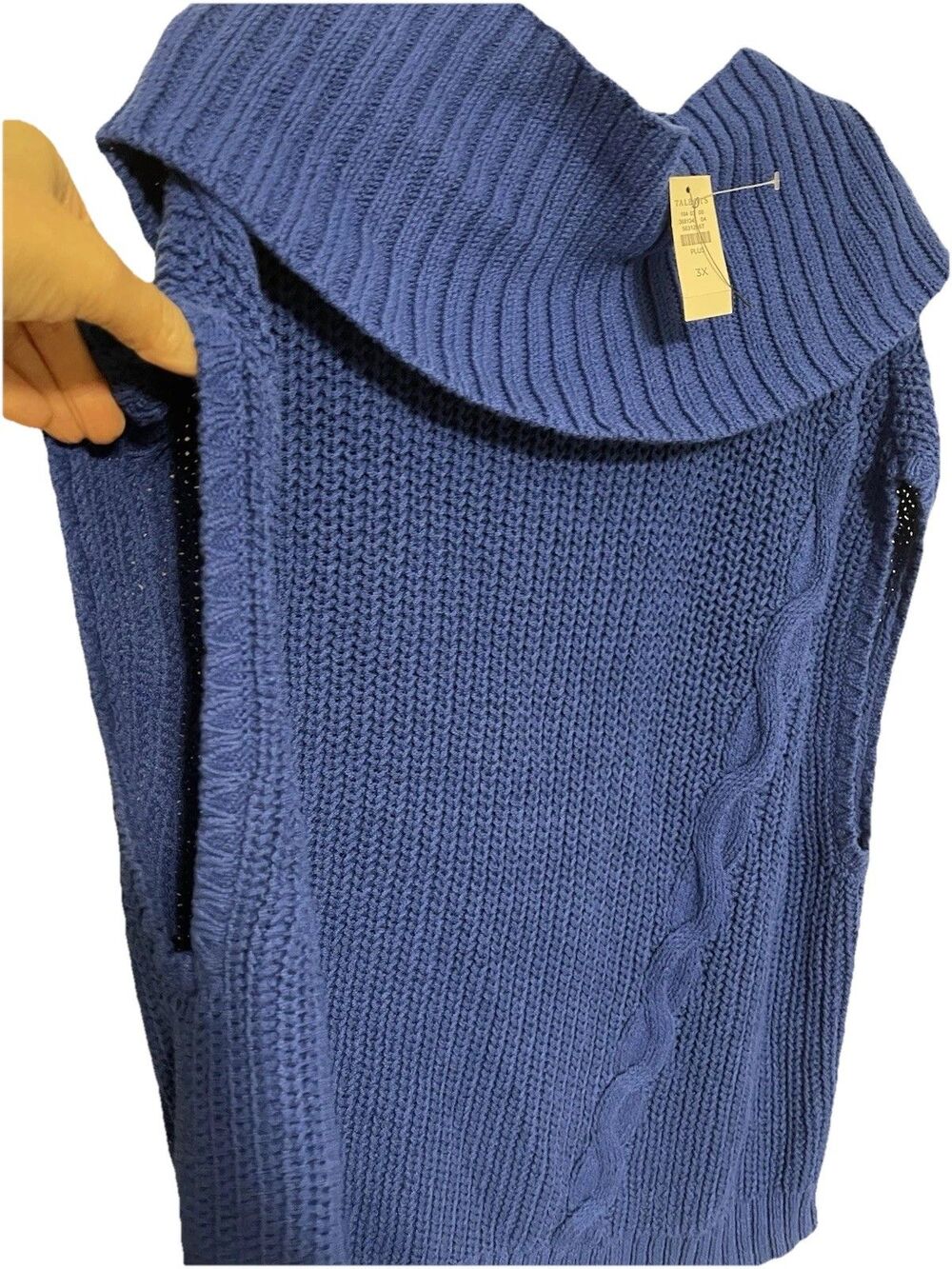 Talbots Chunky Knit Blue Sweater Vest W/Detachibul Cowl Neck Womens 3X #0294